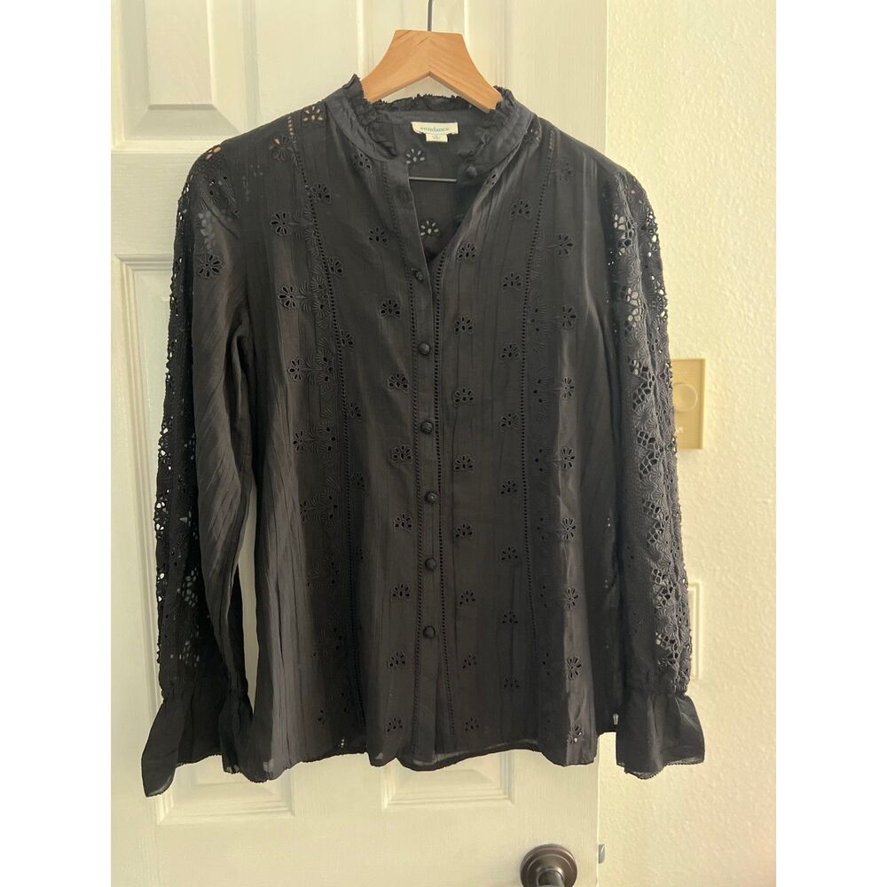 2 piece Sundance Black Eyelet Lace Edwardian Blouse with Cami Lining Small
